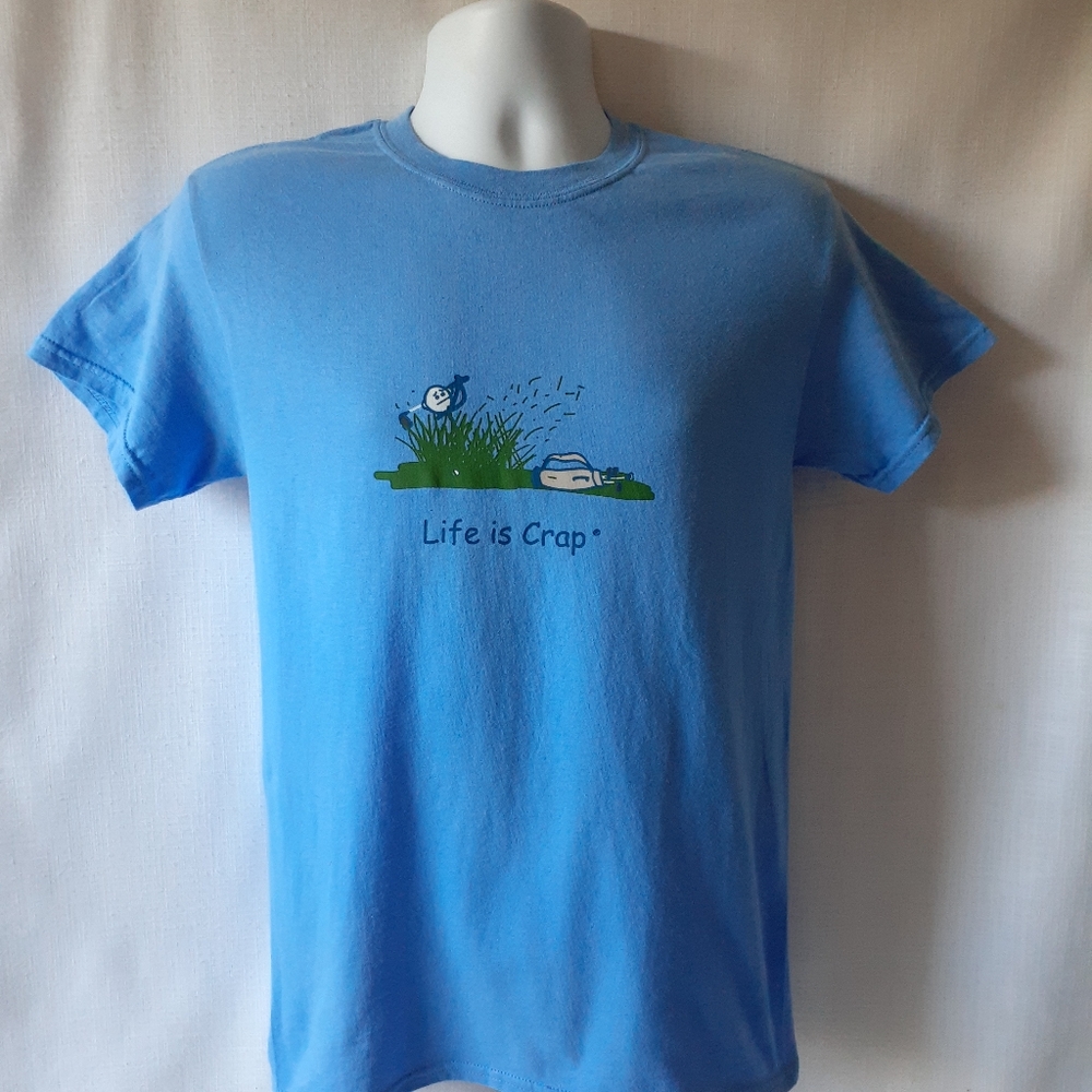 Life is Crap men's blue graphic short sleeve t-shirt size S